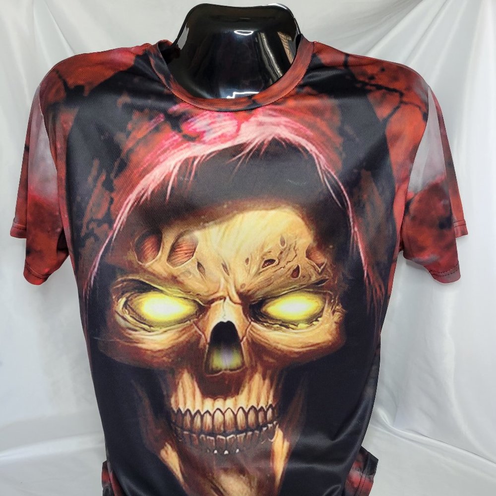 3D Graphic Print Glowing Skull Mens T-shirt (Size 3XL)